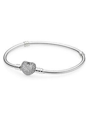 Authentic PANDORA Bracelet Moments Sparkling PAVE HEART & Snake Chain 590727CZ